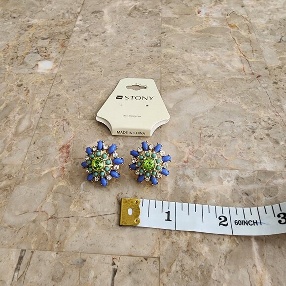 Stony Multi-Colored Button Earrings - Picture 4 of 6